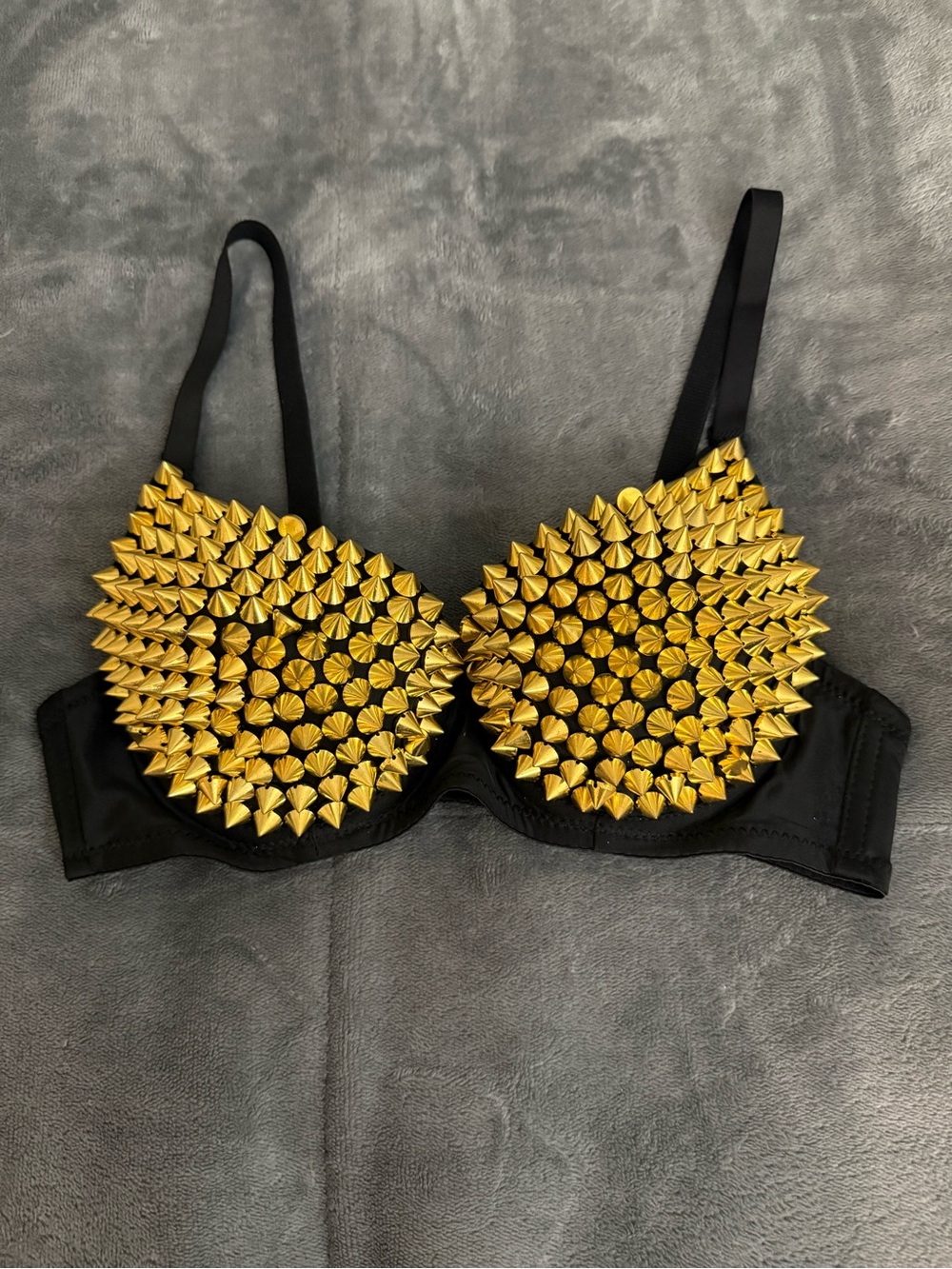 Black Bra with Gold Stud Embellishments - Women's Intimates